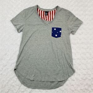Long length American flag short sleeve curved hem tee